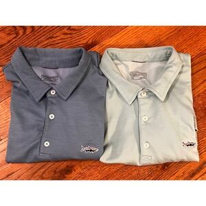 Patagonia Mens Squeaky Clean Polo Shirt Lot of 2 XL Blue Green Fish Logo 52060